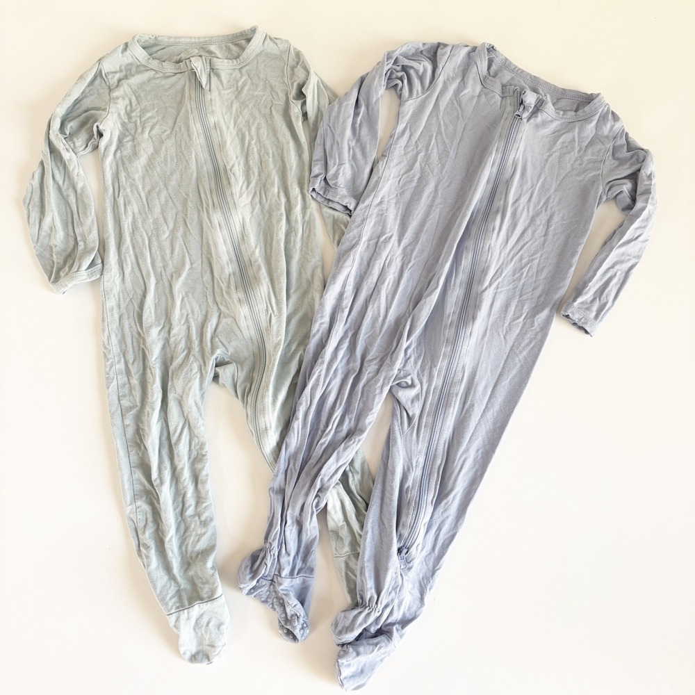 RRP Baby‎ Boys Bundle Lot (2) Blue Bamboo Zip Footed Sleeper Pajamas Size 12-18M